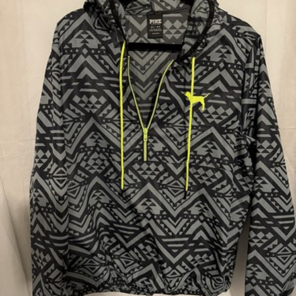PINK Victoria’s Secret Women’s Black Gray 1/2 Zip Windbreaker Jacket Size M•L - Picture 1 of 4